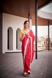 Hot Pink Organza Silk Blend Saree with Elegant Silver Designer Border