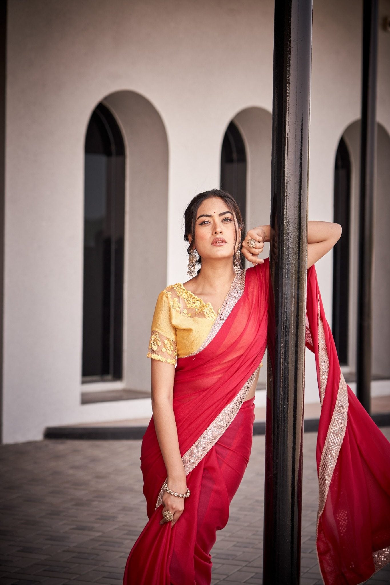 Hot Pink Organza Silk Blend Saree with Elegant Silver Designer Border