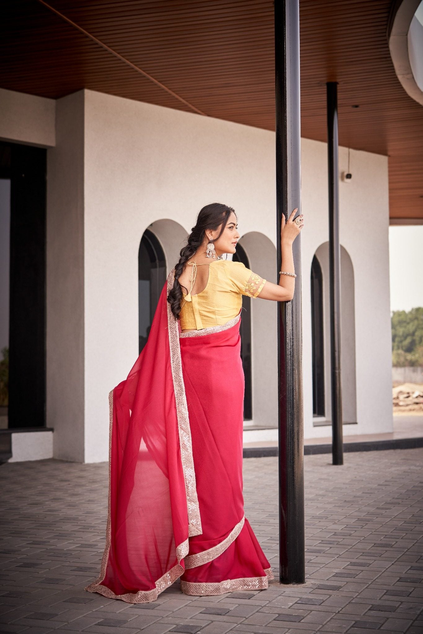 Hot Pink Organza Silk Blend Saree with Elegant Silver Designer Border
