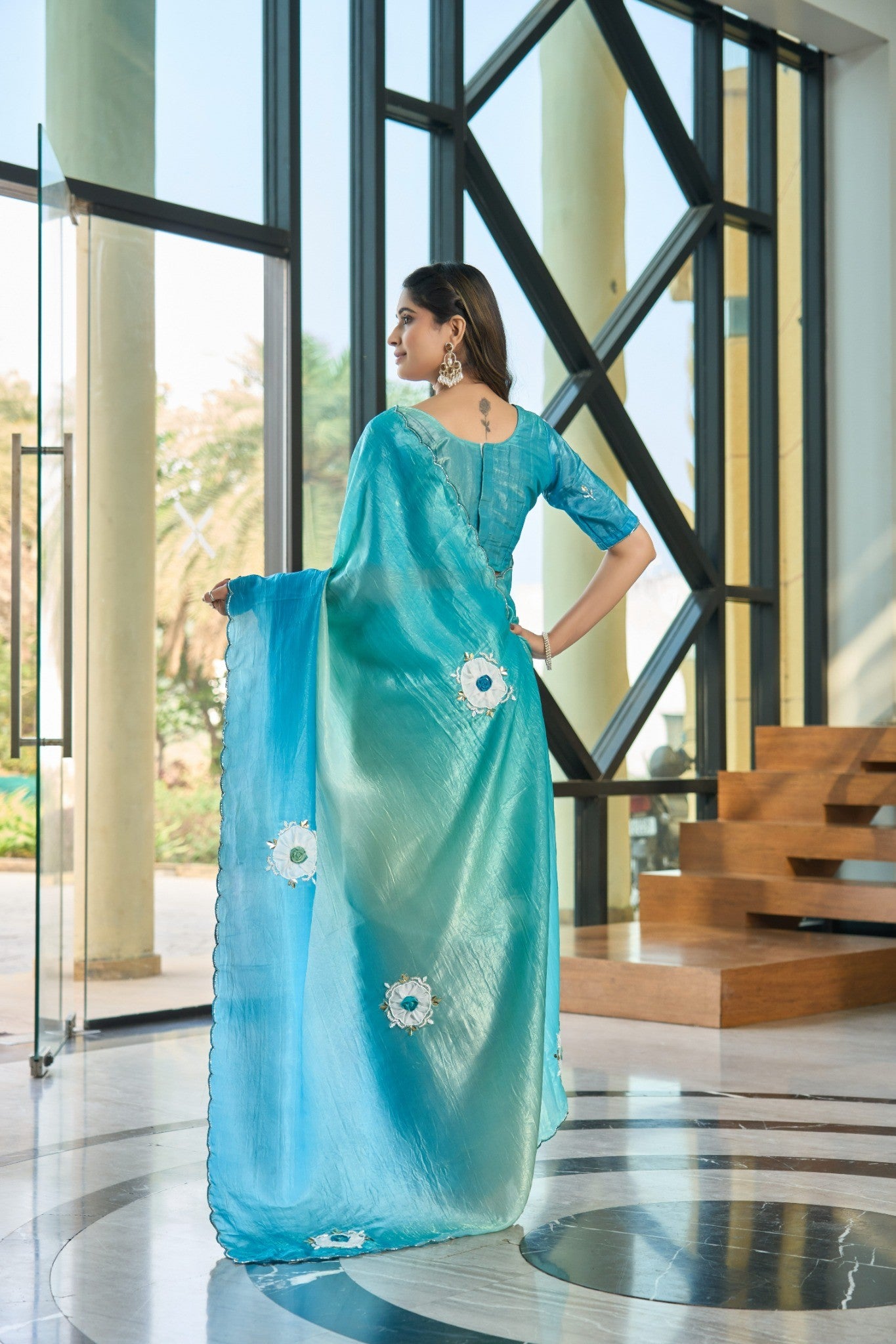 Sky Blue Designer Saree with Elegant Sequin Embroidery Border
