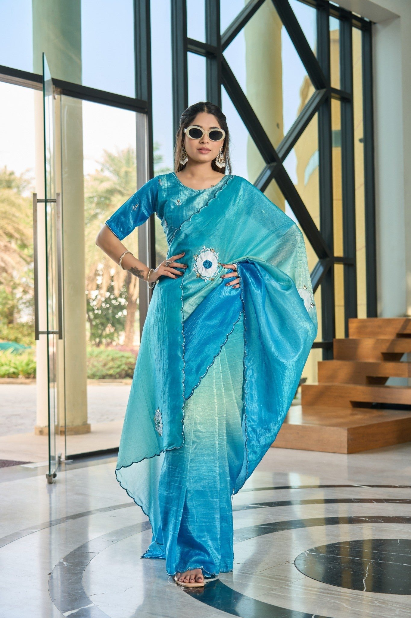 Sky Blue Designer Saree with Elegant Sequin Embroidery Border