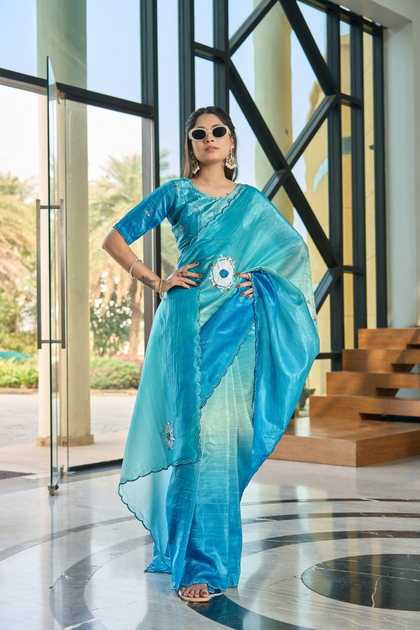 Sky Blue Designer Saree with Elegant Sequin Embroidery Border