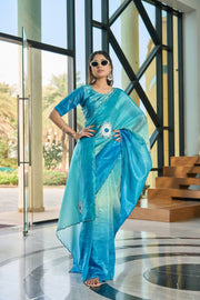Sky Blue Designer Saree with Elegant Sequin Embroidery Border