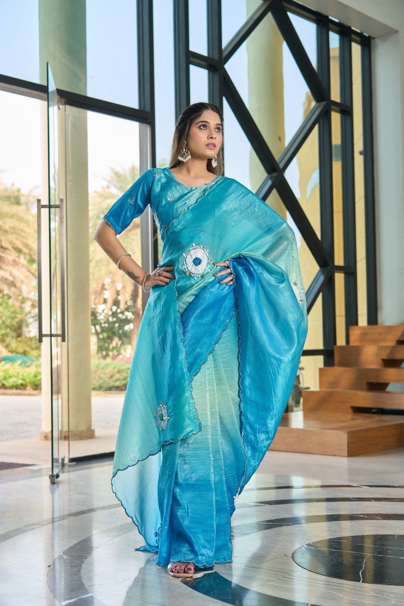 Sky Blue Designer Saree with Elegant Sequin Embroidery Border
