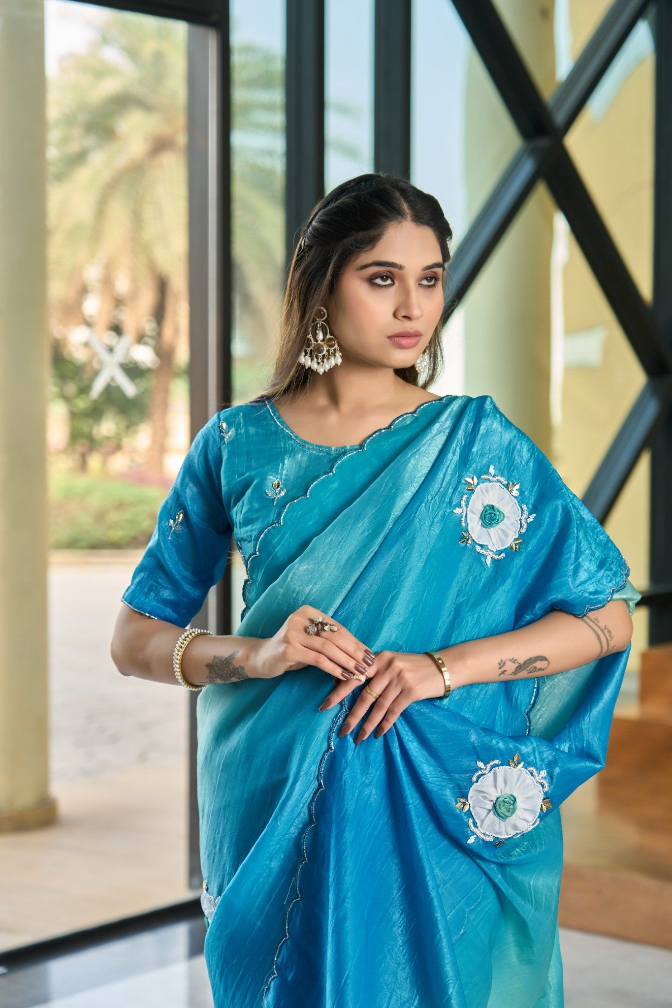 Sky Blue Designer Saree with Elegant Sequin Embroidery Border