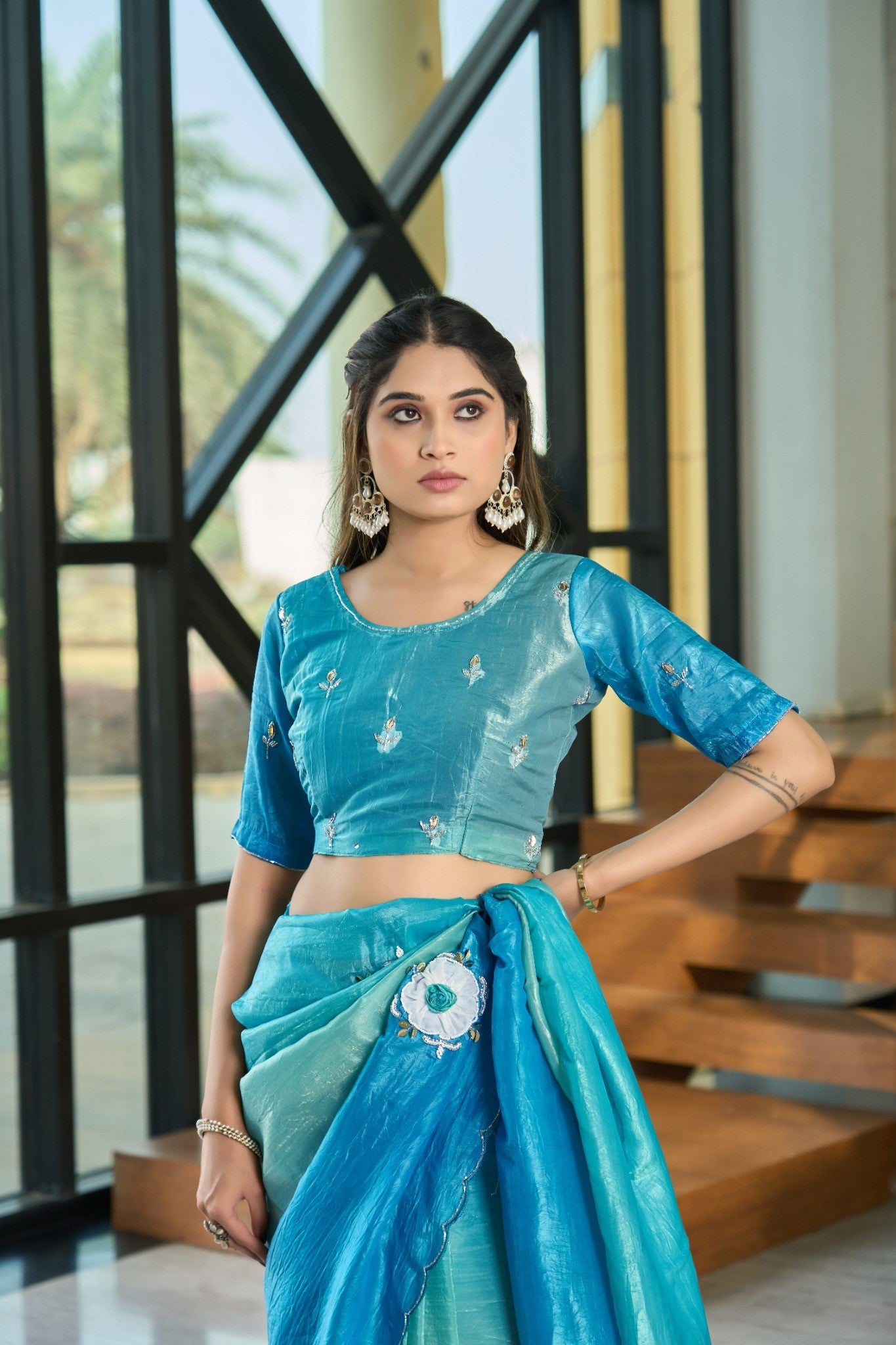 Sky Blue Designer Saree with Elegant Sequin Embroidery Border
