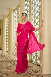 Hot Pink Designer Saree with Rich Stone Work Embellishment