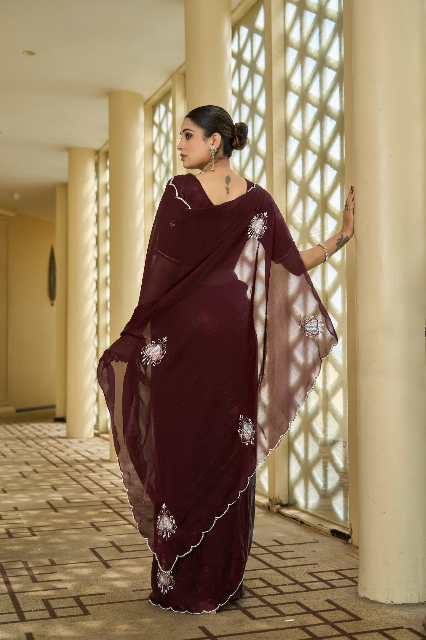 Wine Purple Designer Saree with Luxury Sequin Detailing