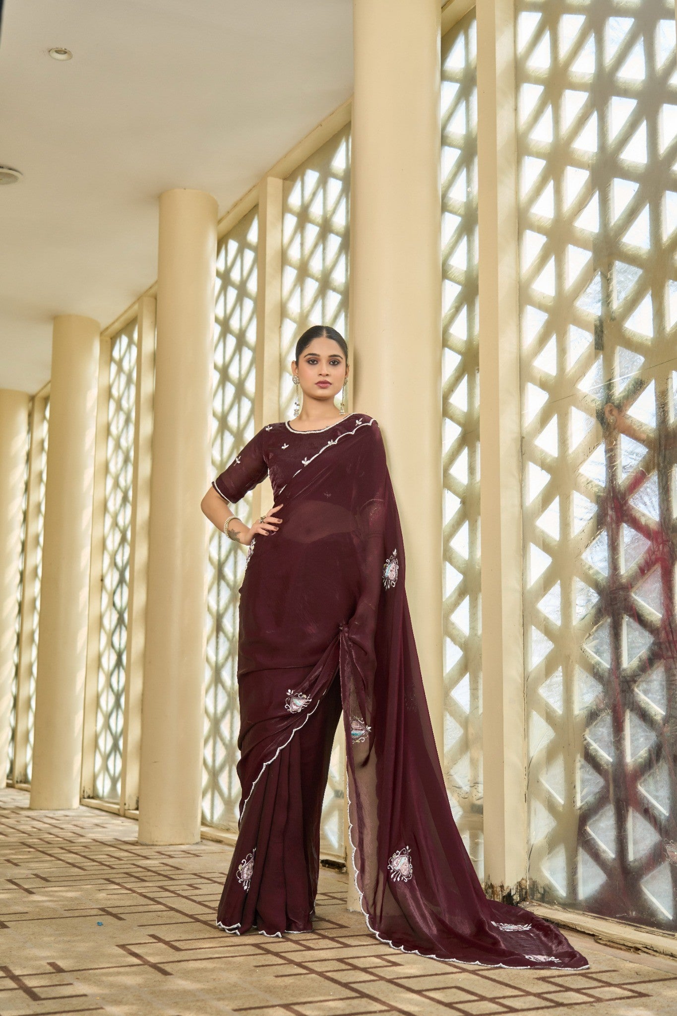 Wine Purple Designer Saree with Luxury Sequin Detailing
