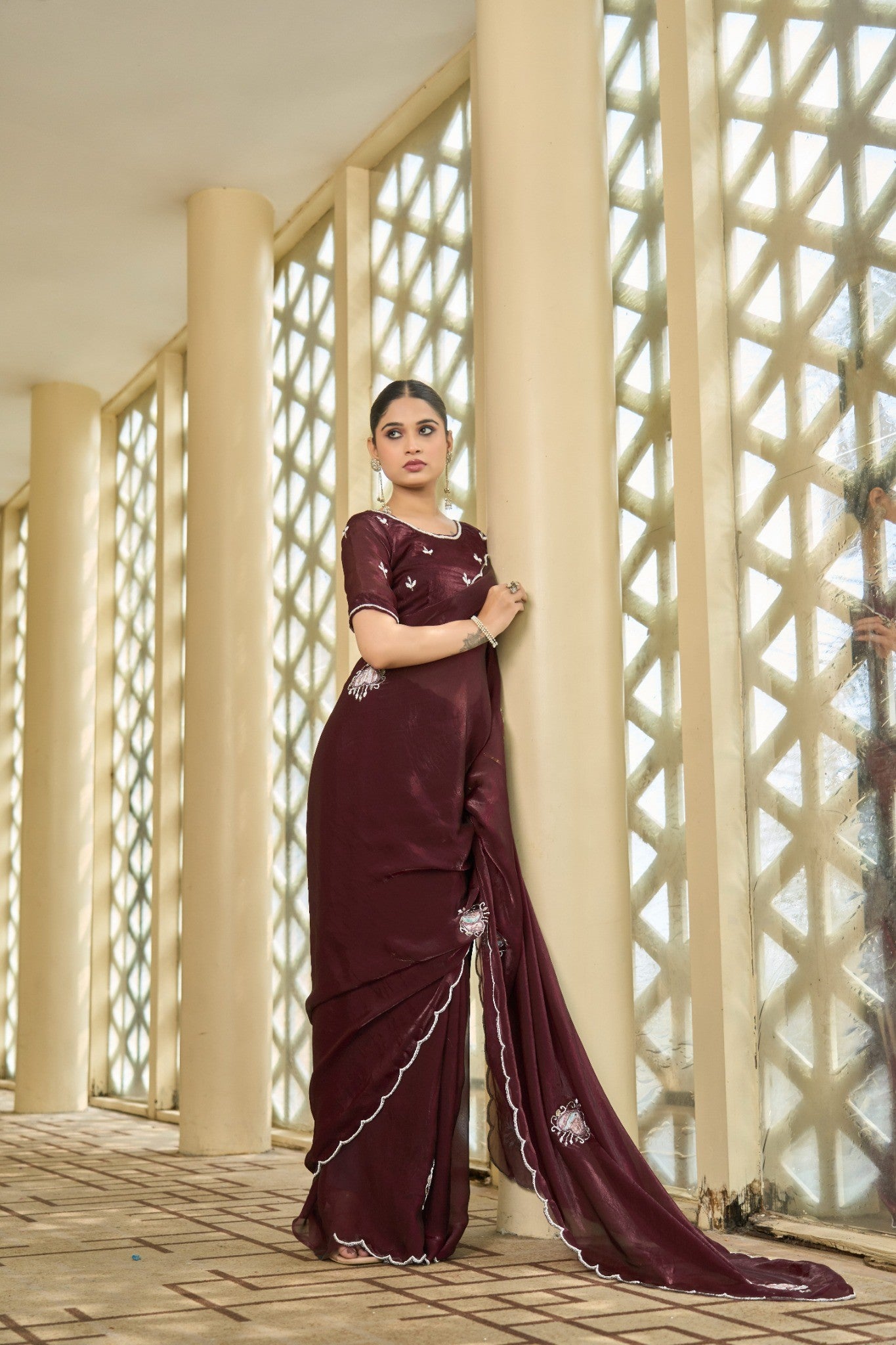 Wine Purple Designer Saree with Luxury Sequin Detailing