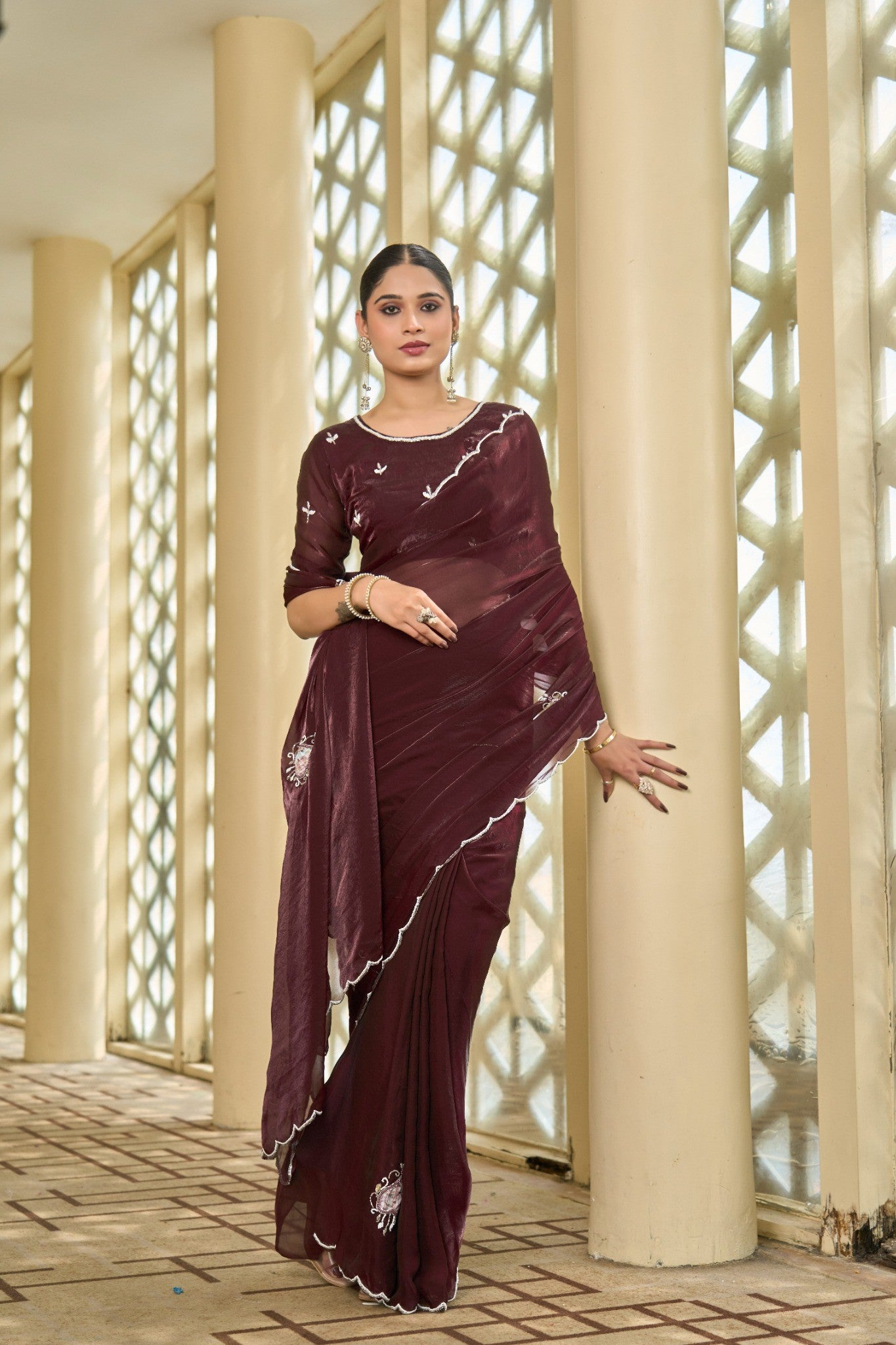 Wine Purple Designer Saree with Luxury Sequin Detailing
