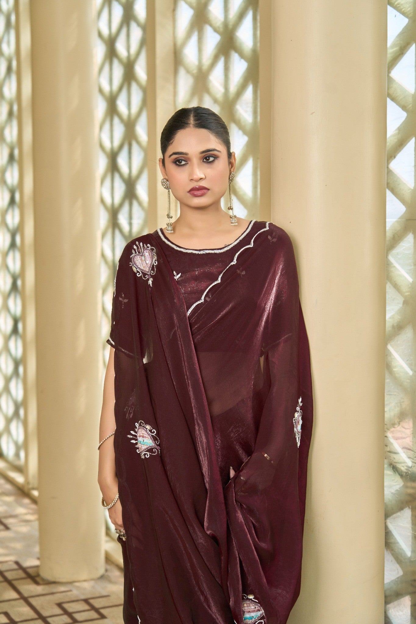 Wine Purple Designer Saree with Luxury Sequin Detailing
