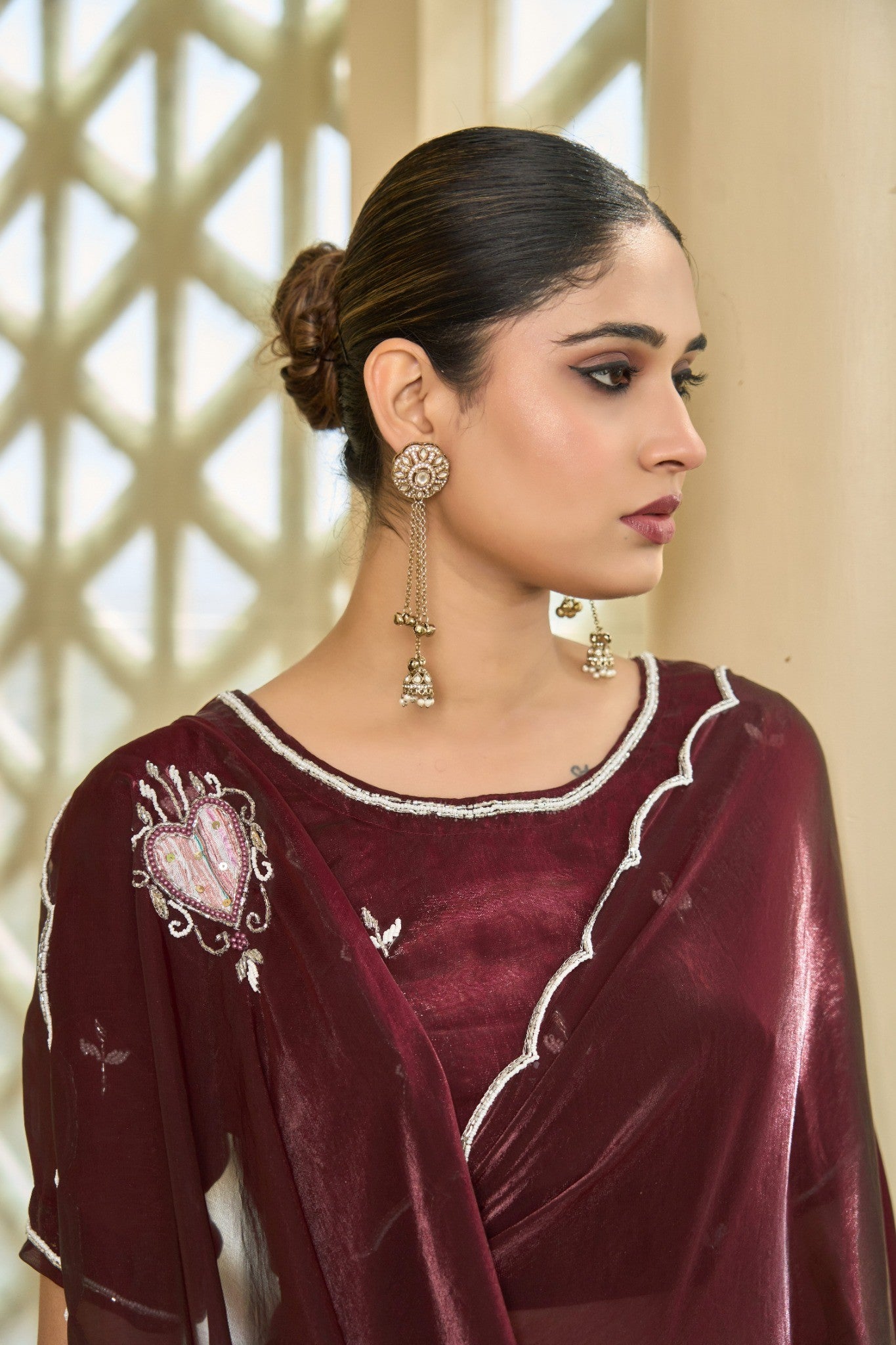 Wine Purple Designer Saree with Luxury Sequin Detailing