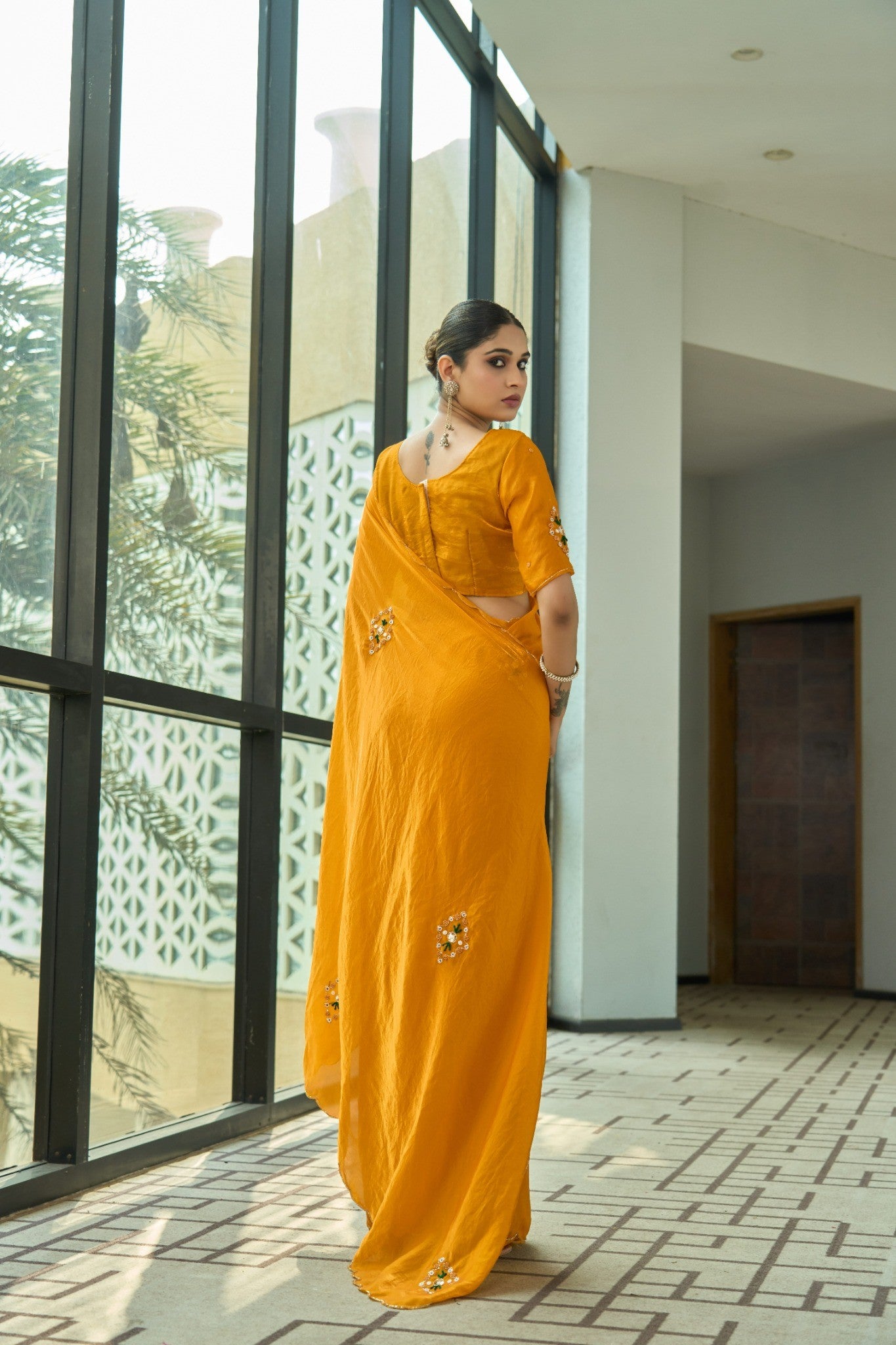 Mustard Yellow Designer Saree with Elegant Party Wear Drape