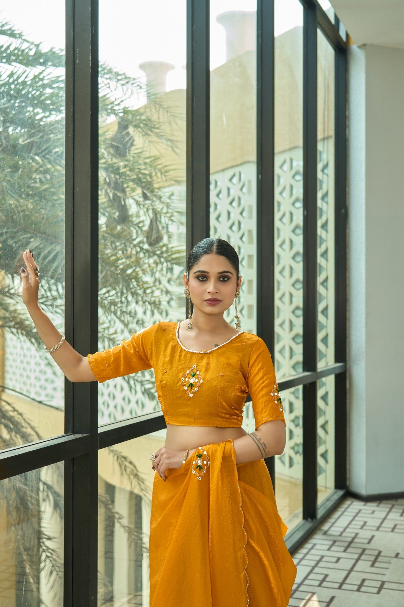 Mustard Yellow Designer Saree with Elegant Party Wear Drape