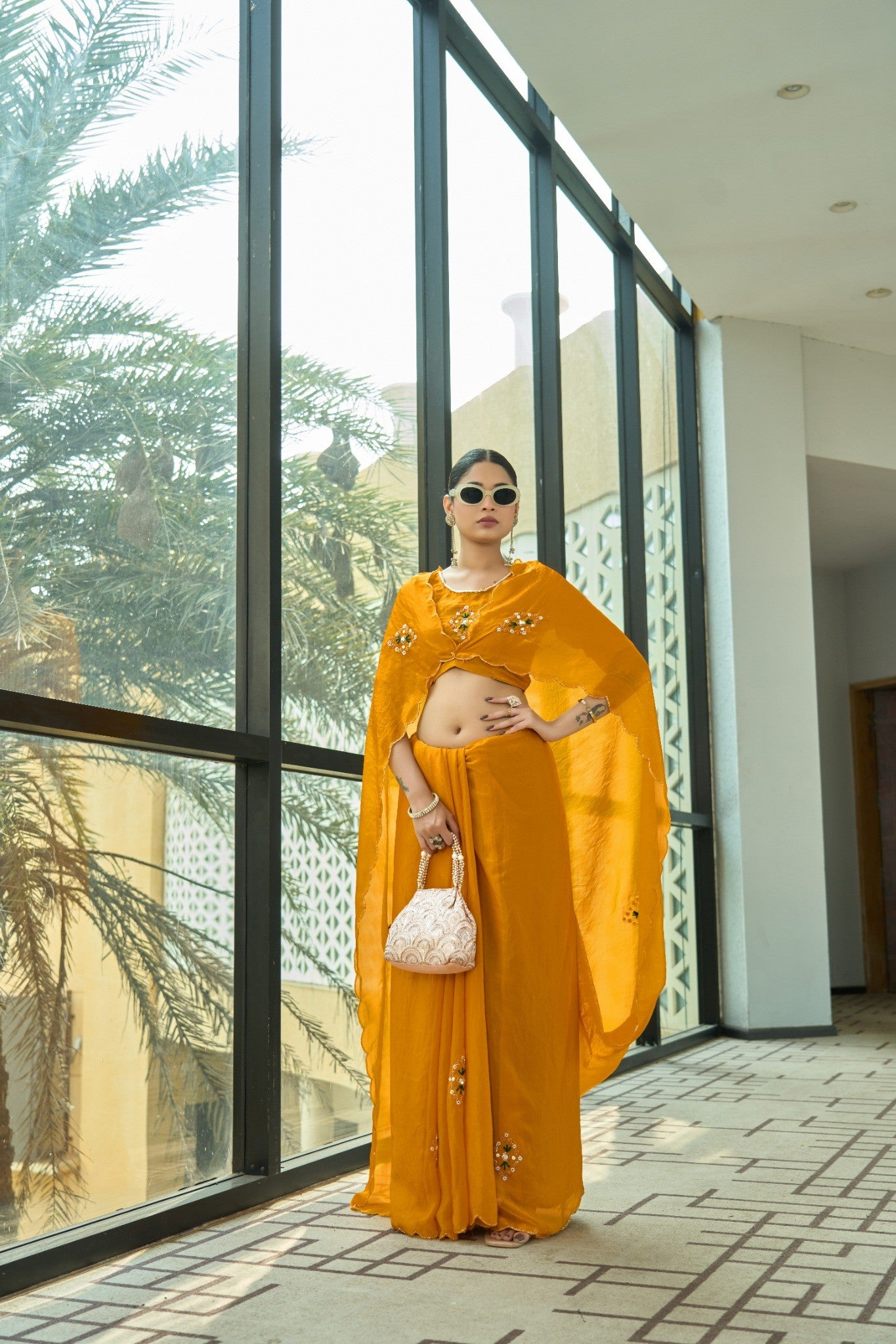 Mustard Yellow Designer Saree with Elegant Party Wear Drape