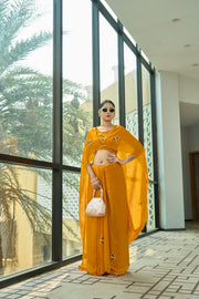 Mustard Yellow Designer Saree with Elegant Party Wear Drape