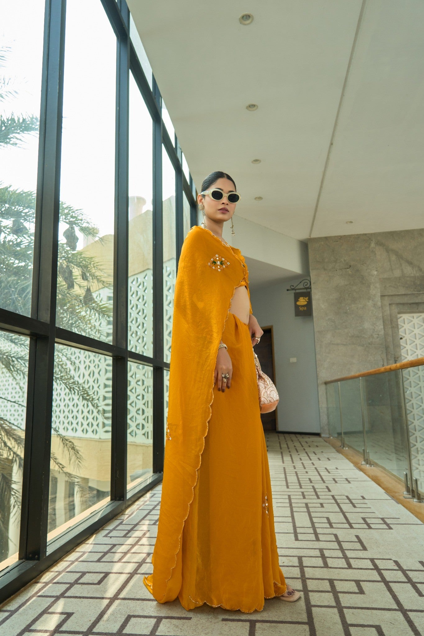 Mustard Yellow Designer Saree with Elegant Party Wear Drape