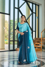 Lavender Grey Designer Saree with Shimmer Party Wear Finish