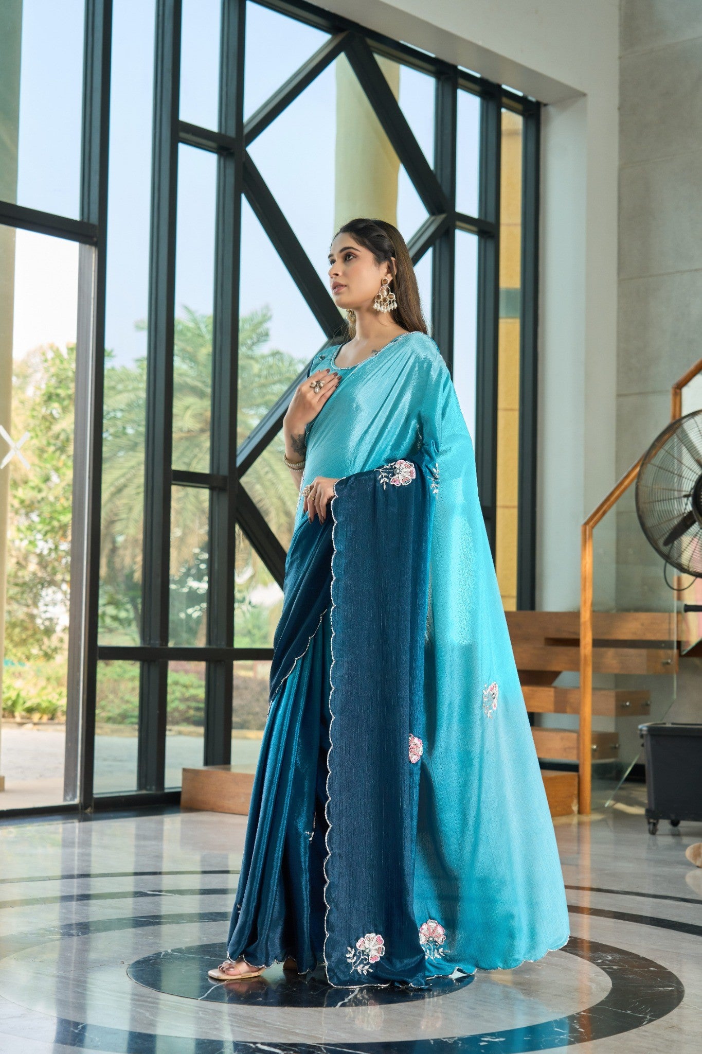 Lavender Grey Designer Saree with Shimmer Party Wear Finish