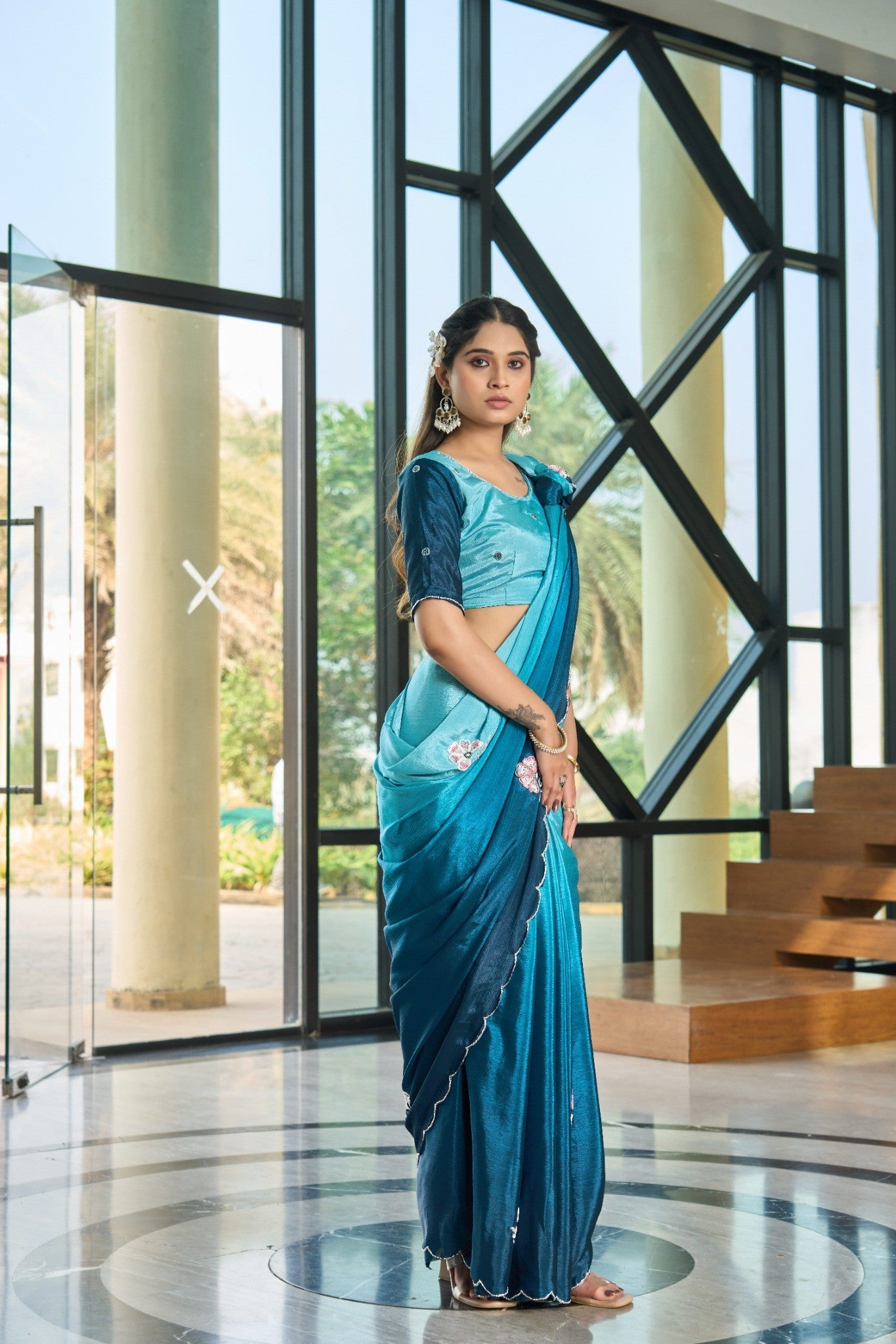 Lavender Grey Designer Saree with Shimmer Party Wear Finish