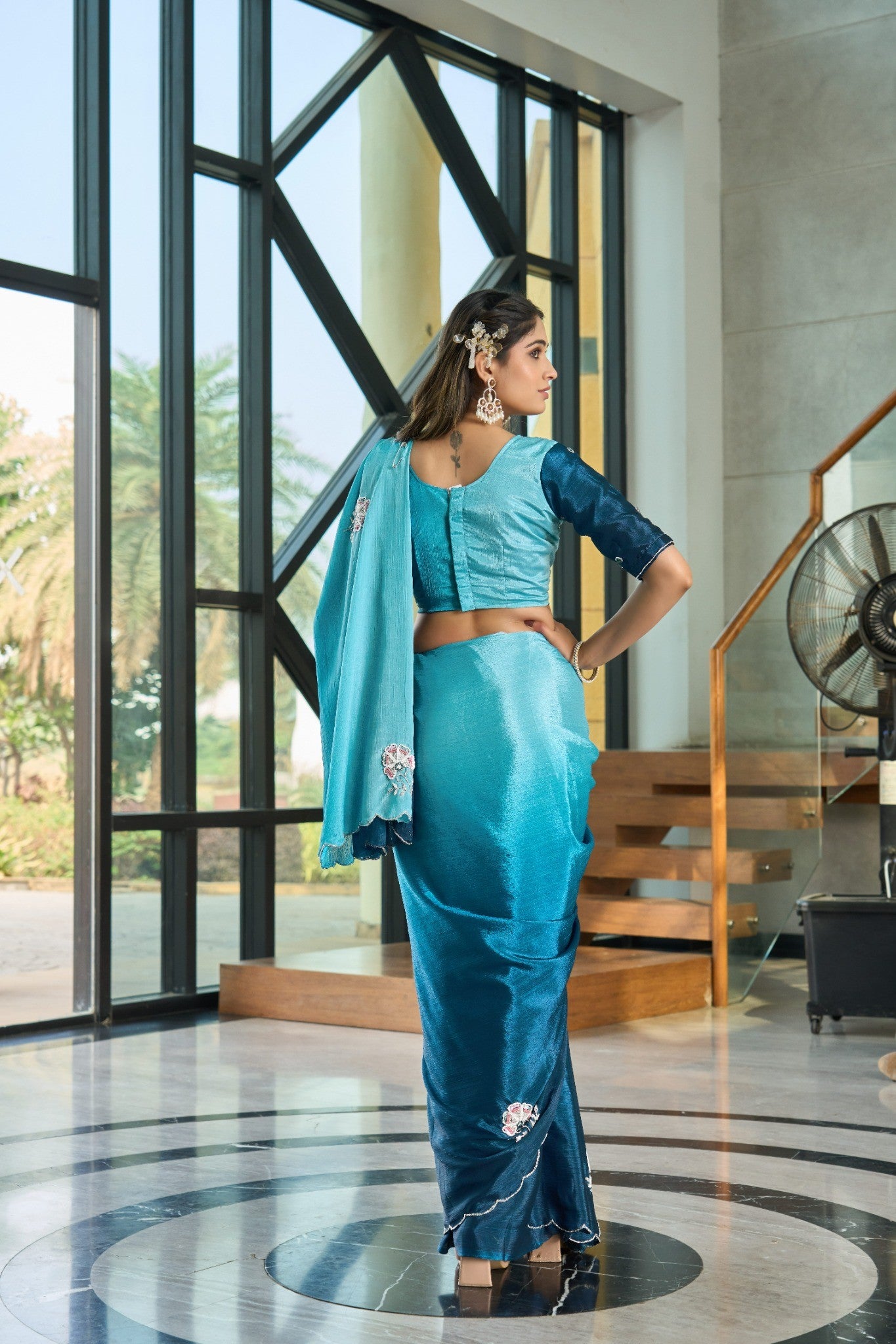 Lavender Grey Designer Saree with Shimmer Party Wear Finish