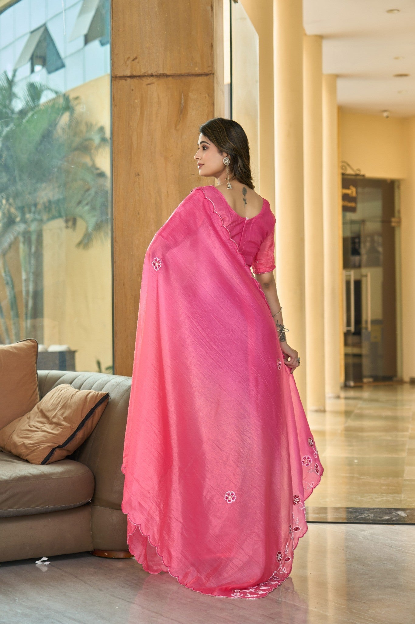 Candy Pink Designer Saree with Elegant Stone Work Design