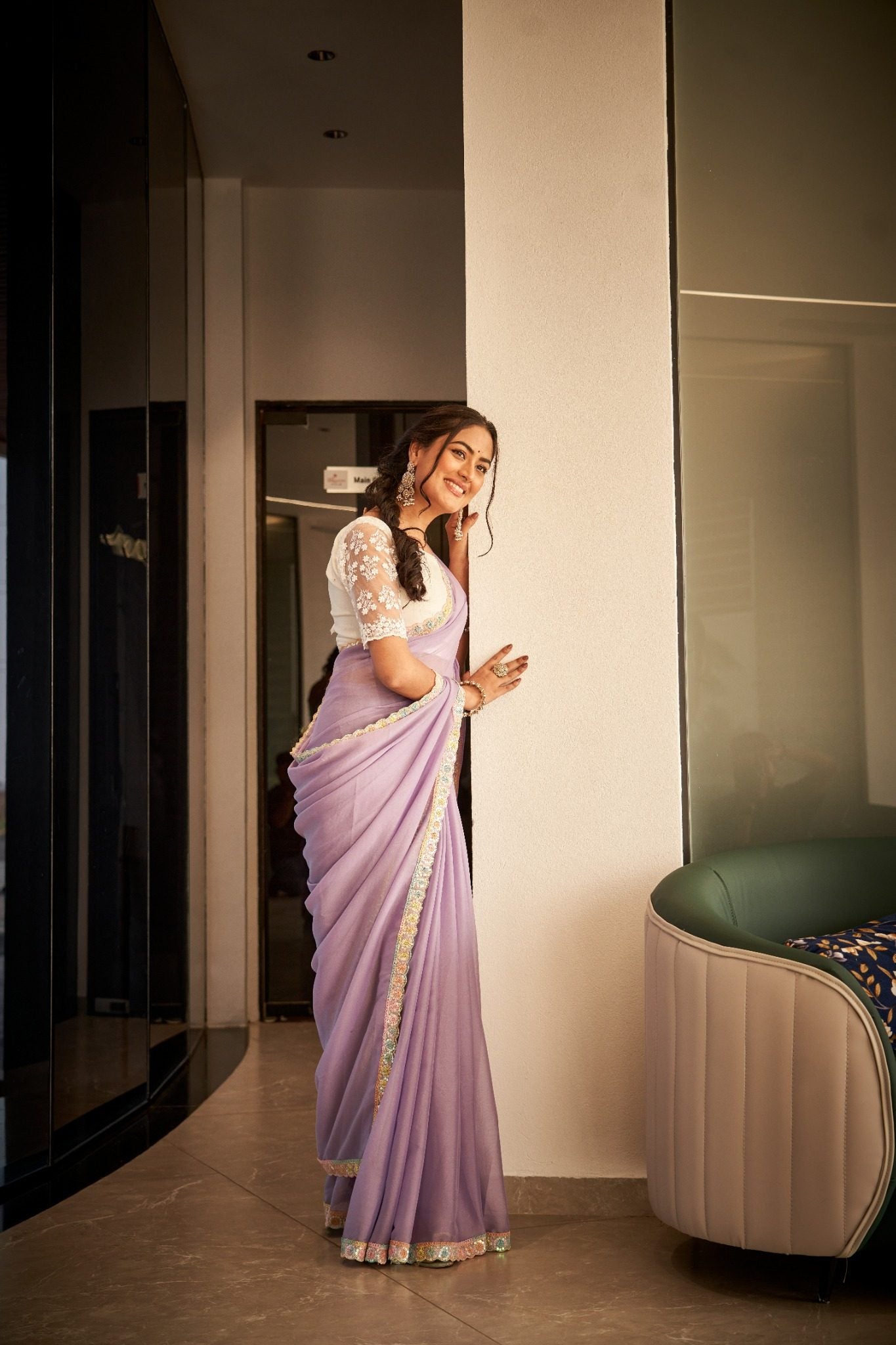 Lavender Purple Organza Silk Blend Saree with Premium Party Wear Embroidery