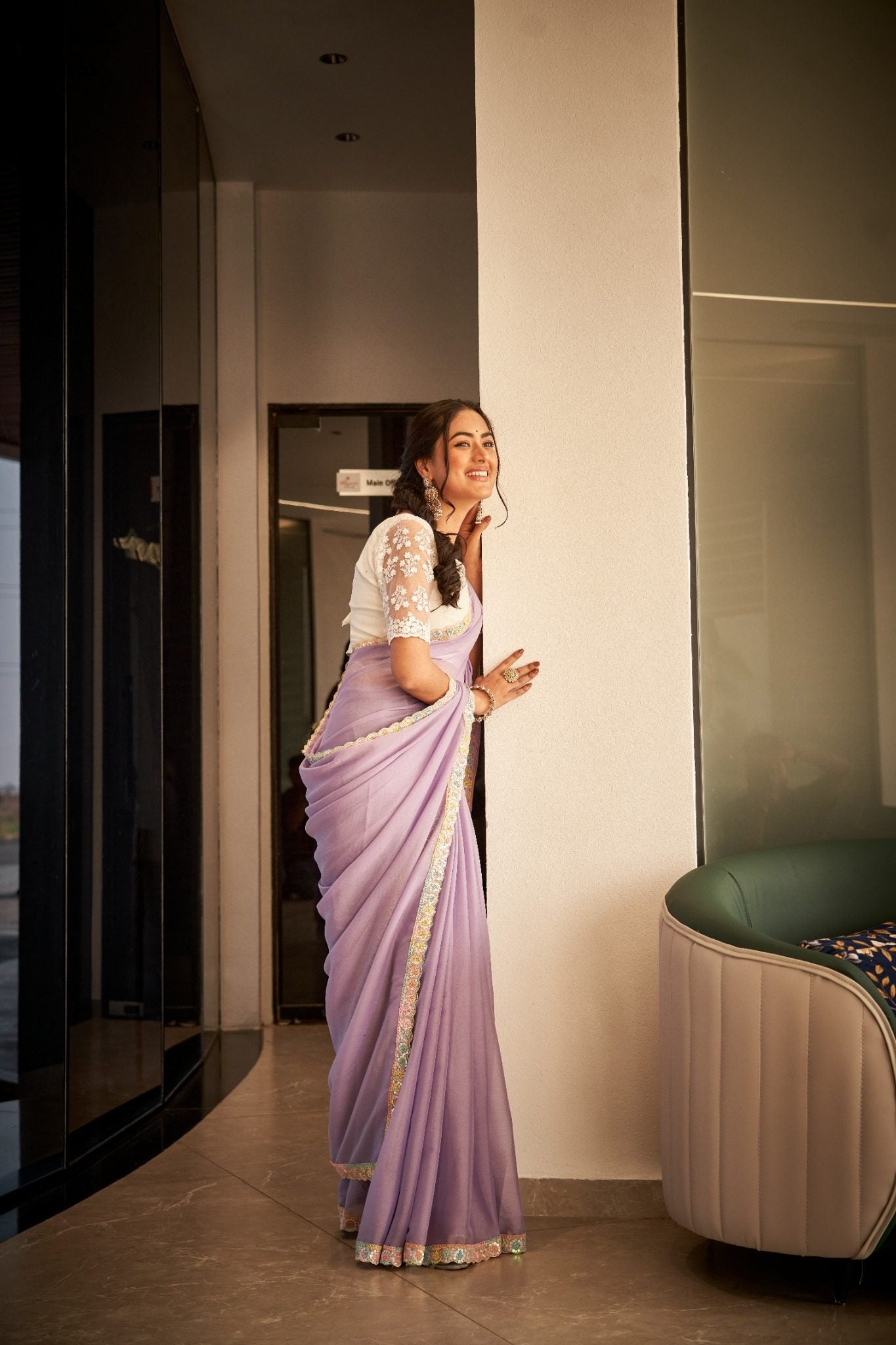 Lavender Purple Organza Silk Blend Saree with Premium Party Wear Embroidery
