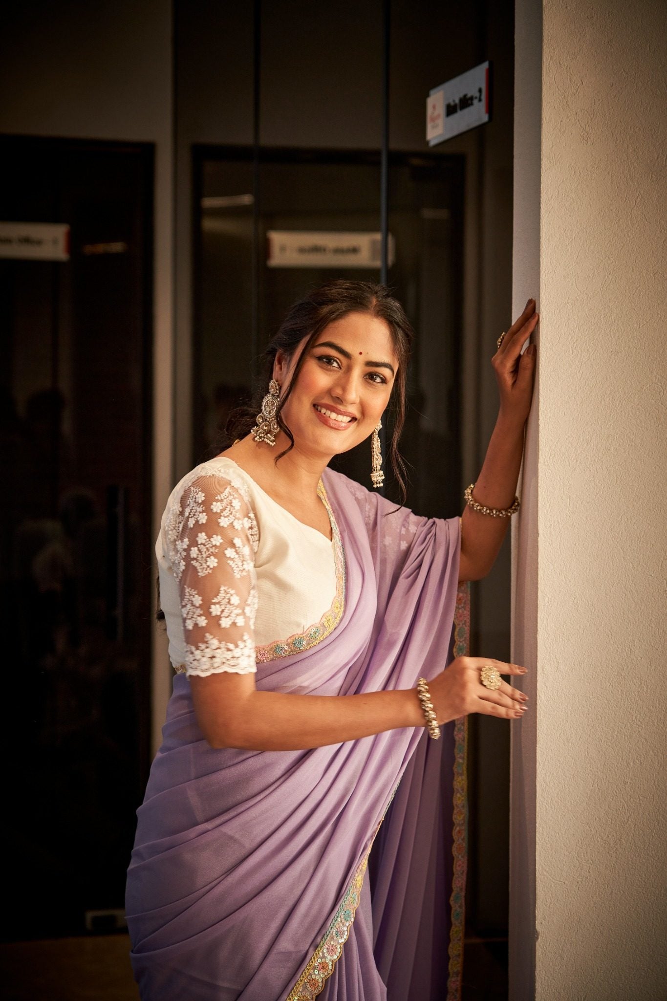 Lavender Purple Organza Silk Blend Saree with Premium Party Wear Embroidery