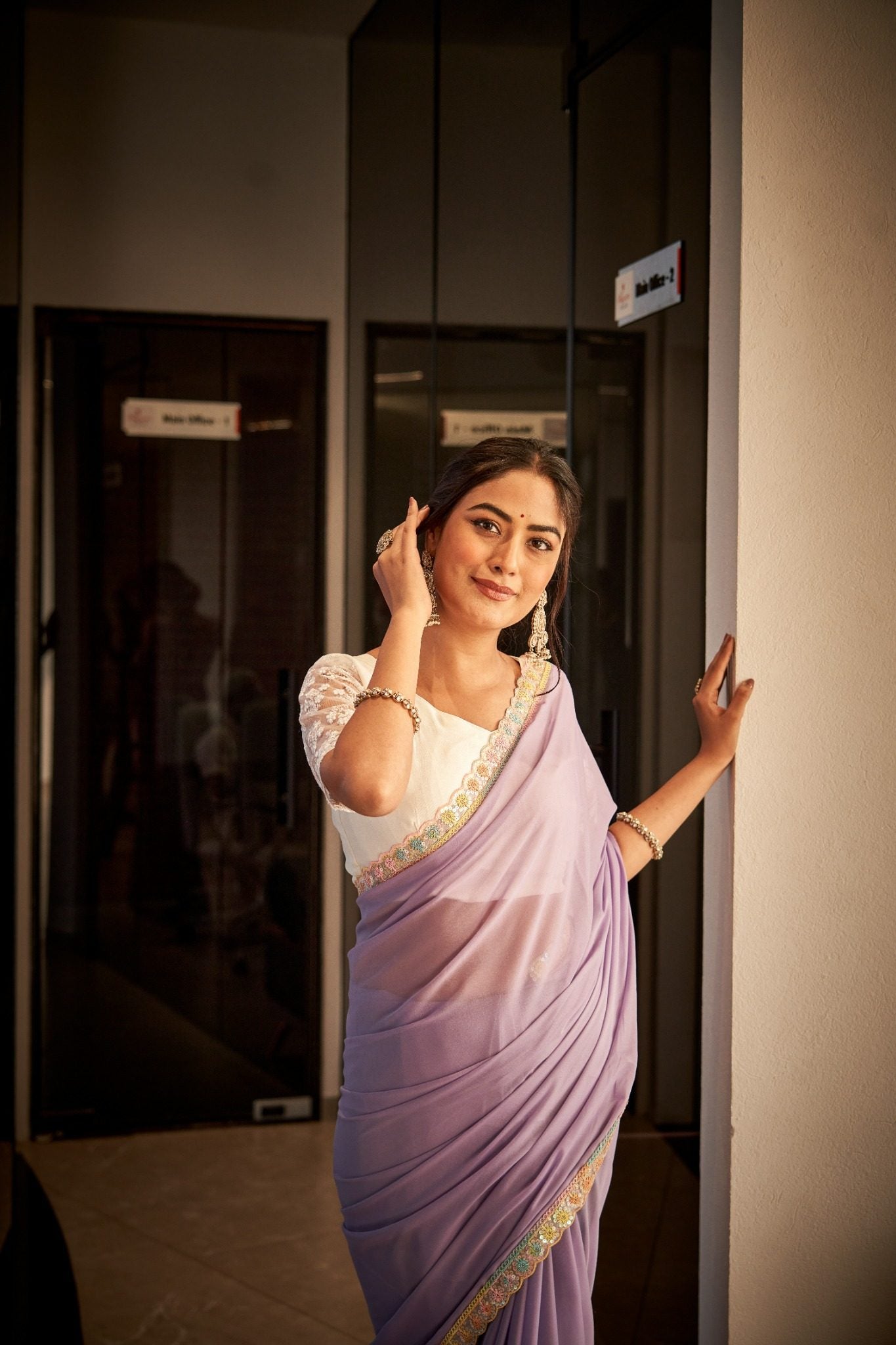 Lavender Purple Organza Silk Blend Saree with Premium Party Wear Embroidery