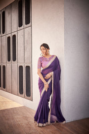 Soft Lavender Organza Silk Blend Saree with Elegant Pastel Embroidery Border