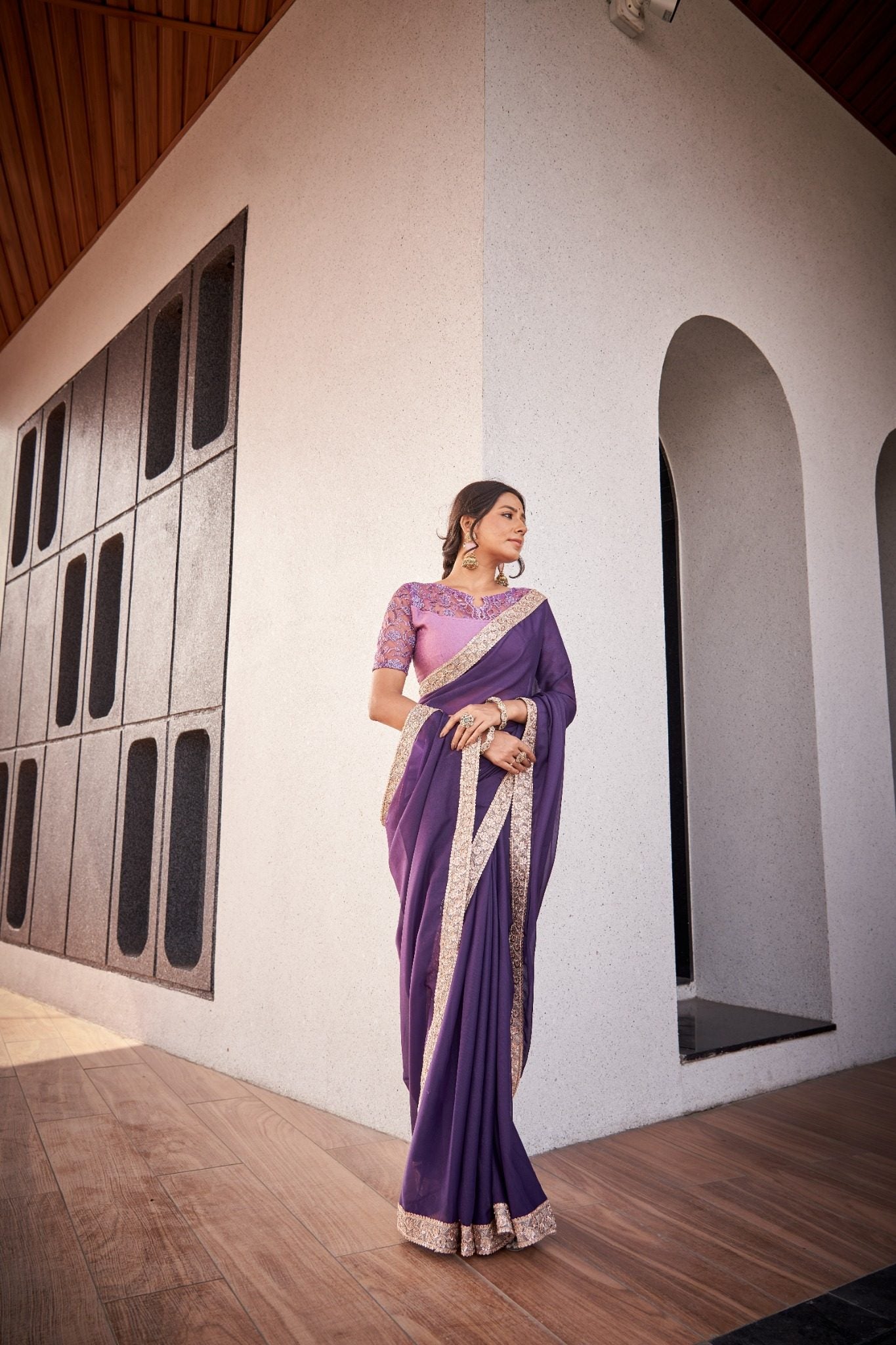 Soft Lavender Organza Silk Blend Saree with Elegant Pastel Embroidery Border