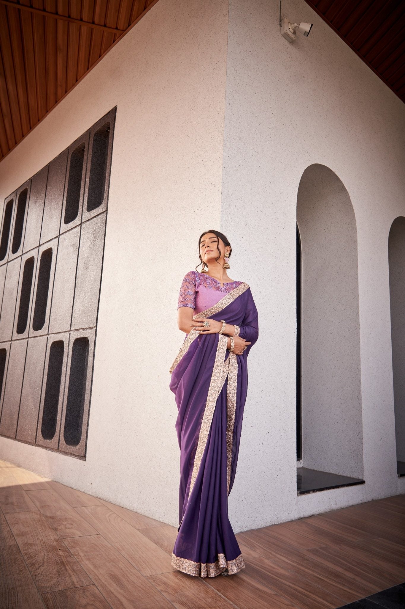 Soft Lavender Organza Silk Blend Saree with Elegant Pastel Embroidery Border