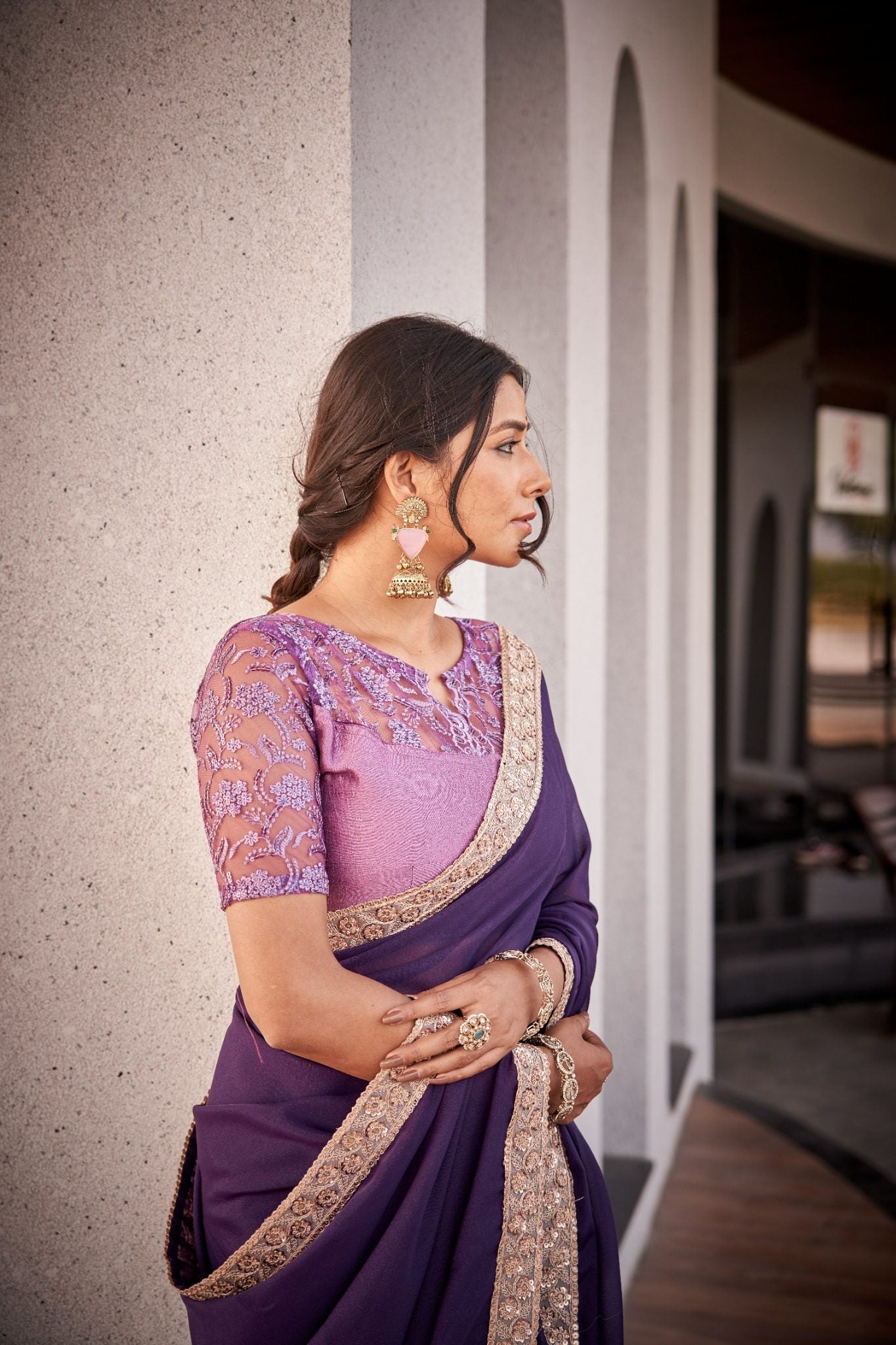 Soft Lavender Organza Silk Blend Saree with Elegant Pastel Embroidery Border
